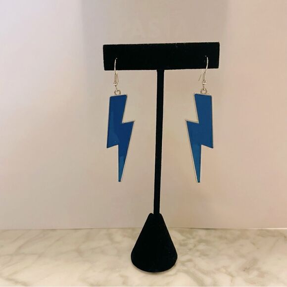 Lightning Bolt Blue Dangle Hook Earrings - Picture 1 of 4